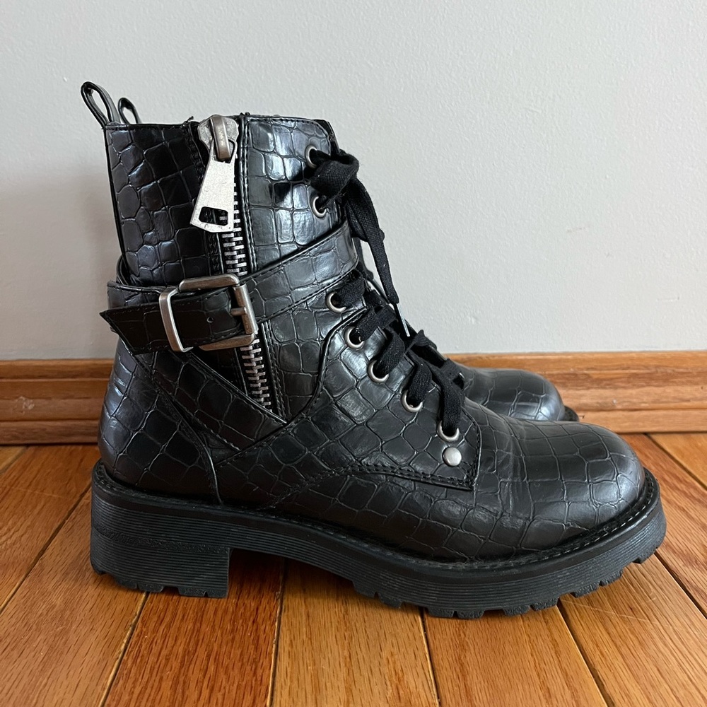Faux croc combat boots